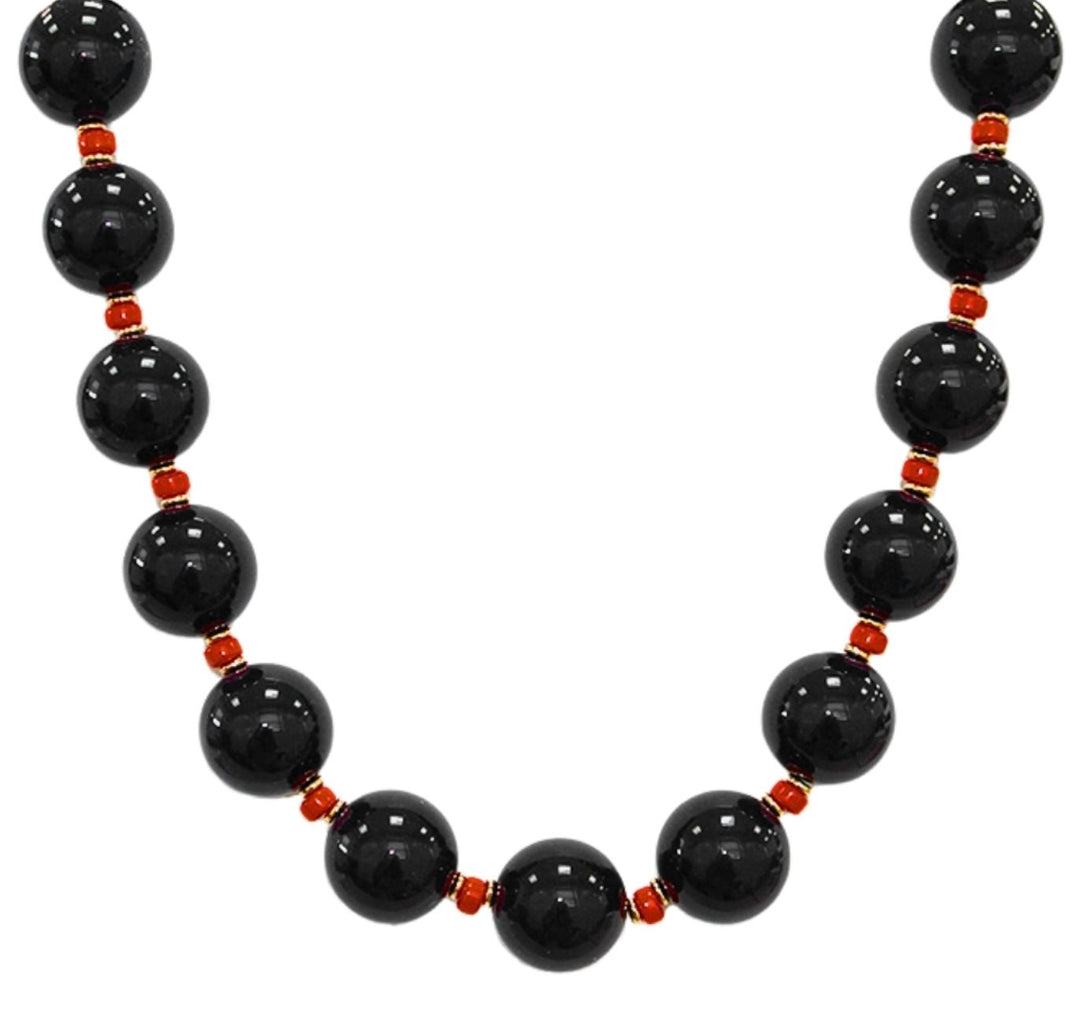 Red and Black Ball & Bead Necklace Womens Necklace Golden Stella 