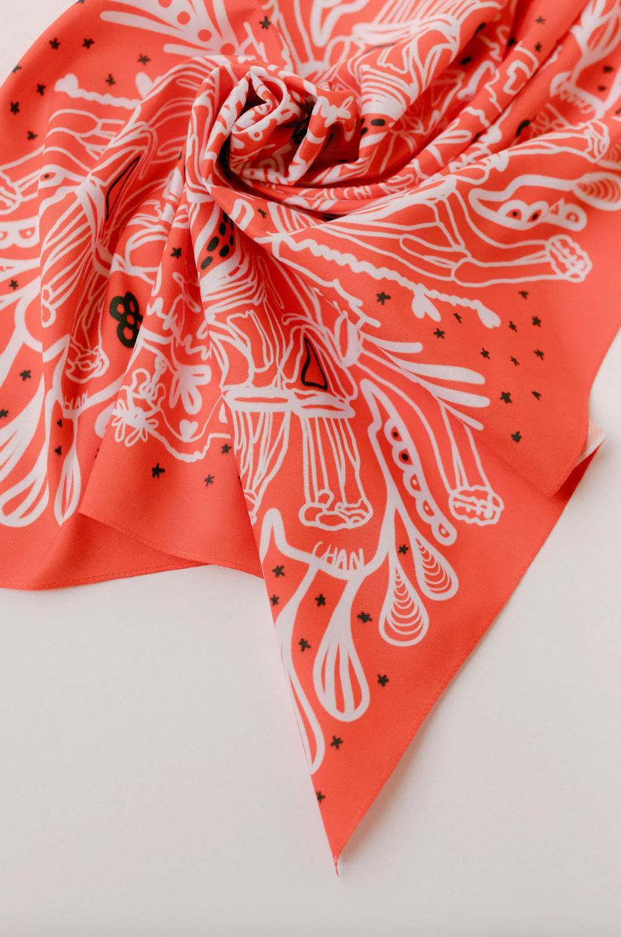 Red and Black Bulldog Chandana Scarf Chan Art 