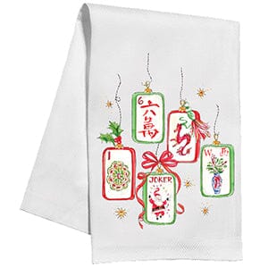 Red and Green Hanging Mahjong Tile Ornaments Kitchen Towel Kitchen Towel Rosanne Beck 