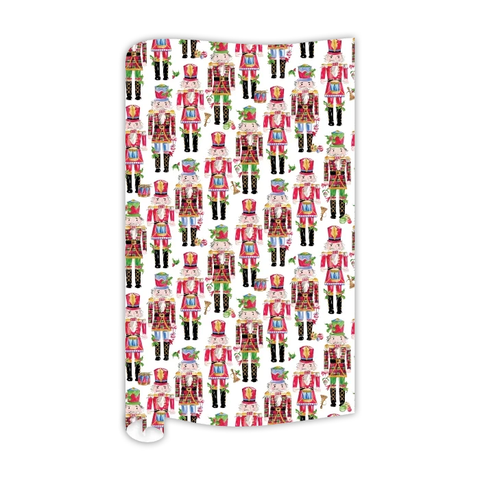 Red and Green Plaid Nutcracker Trio With Holly Wrapping Paper Wrapping Paper Rosanne Beck 