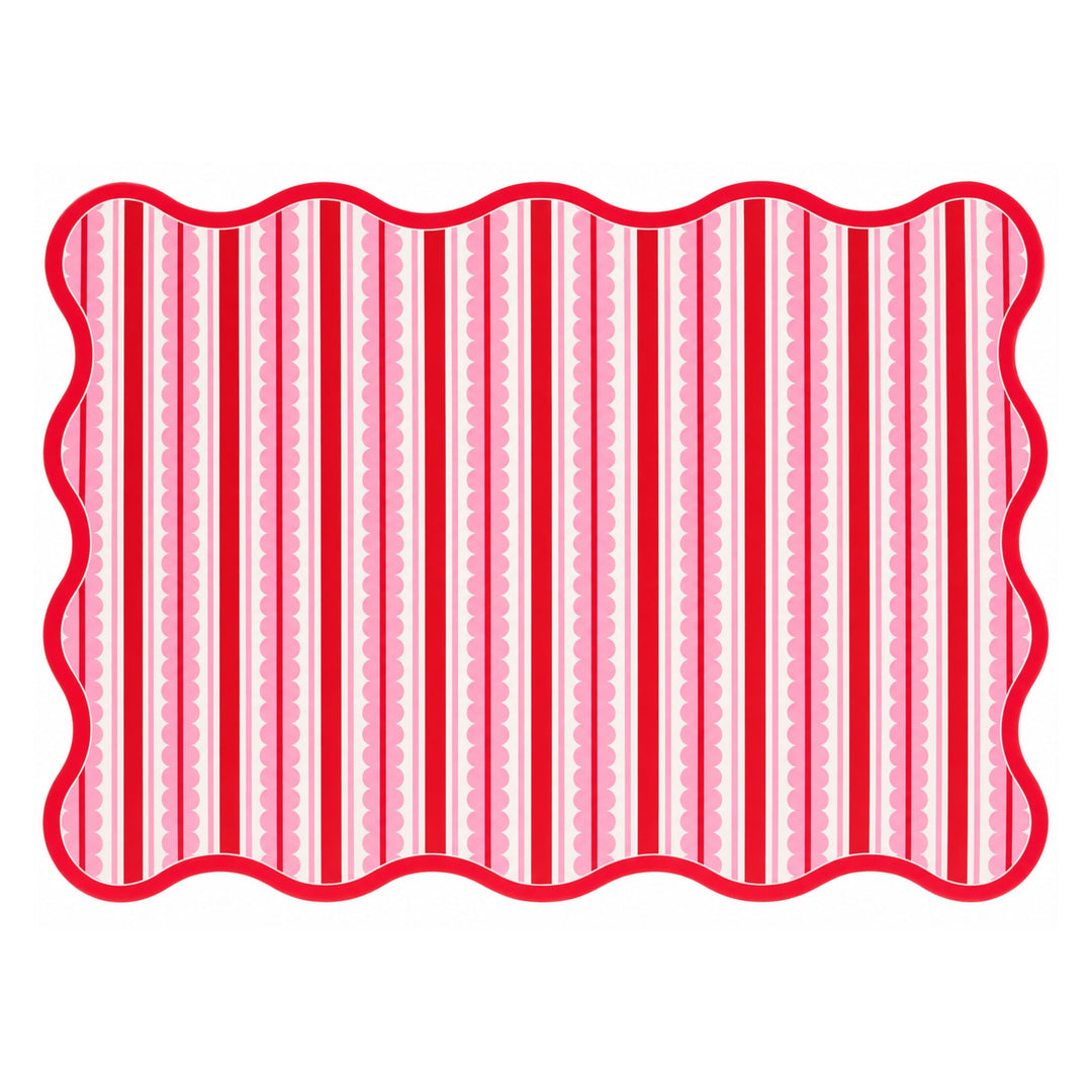 Red and Scalloped Pink Stripes Posh Die-Cut Placemat Placemats Rosanne Beck 