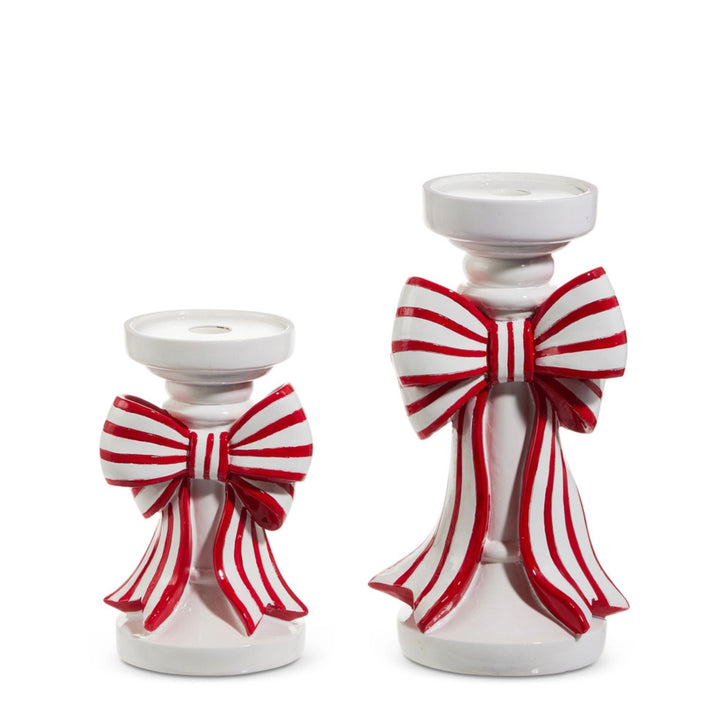 Red and White Stripe Bow Candle Holders Candle Holders RAZ 
