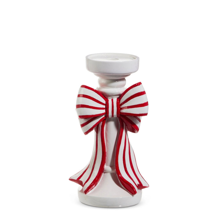 Red and White Stripe Bow Candle Holders Candle Holders RAZ Large 