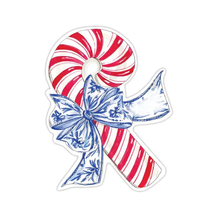 Red and White Striped Candy Cane with Blue Bow Place Cards Rosanne Beck 