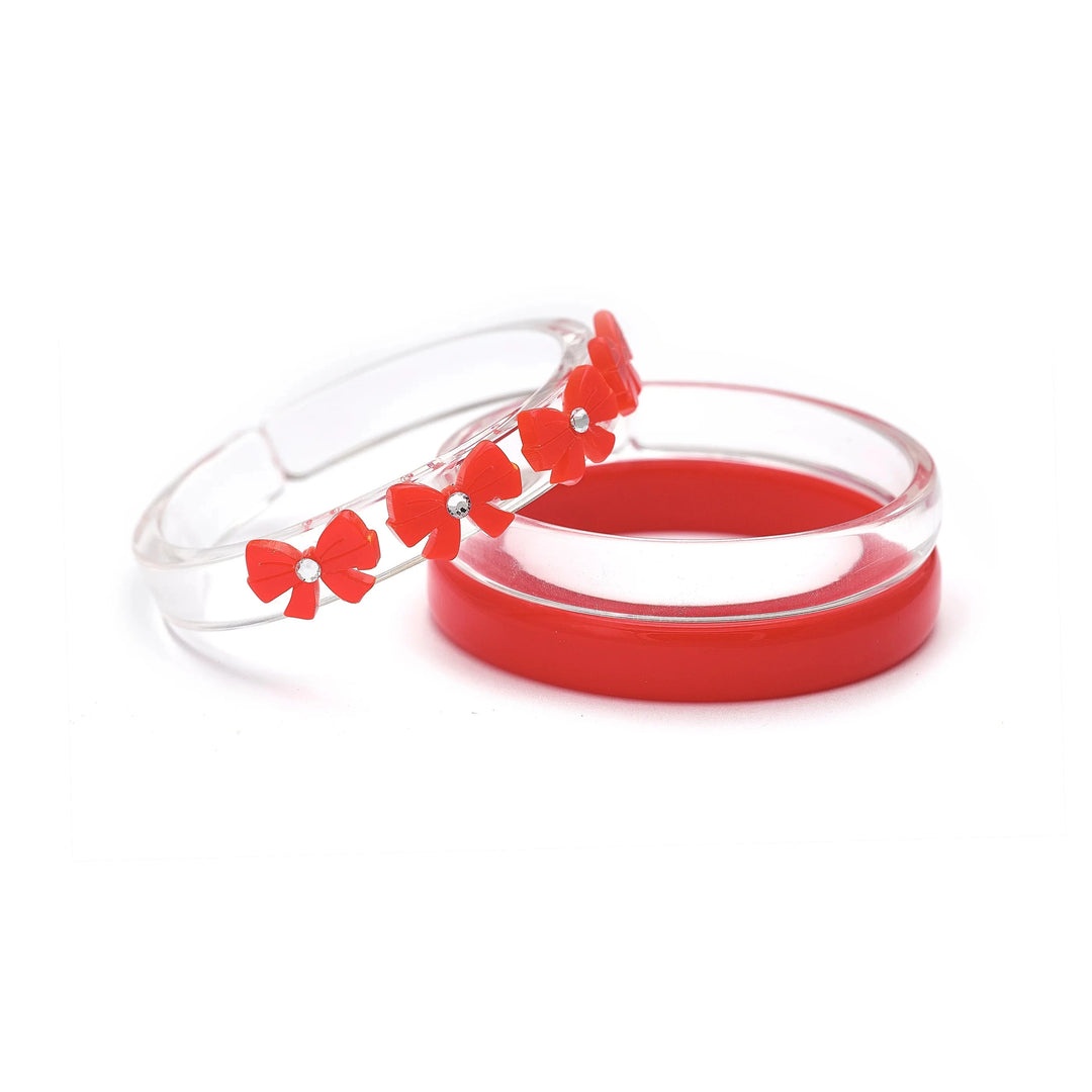 Red Bows Bangle Set Girl Bracelet Lilies and Roses 