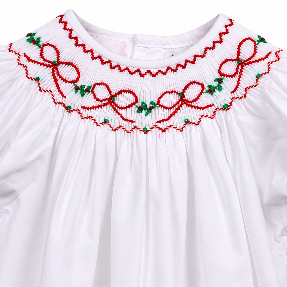 Red Bows & Garland White Smocked Bubble Girl Bubble Sweet Dreams 