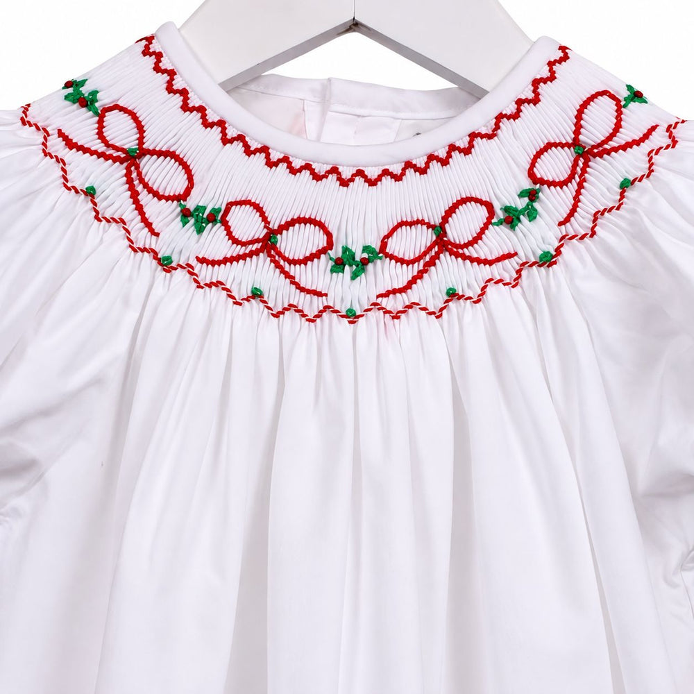 Red Bows & Garland White Smocked Bubble Girl Bubble Sweet Dreams 