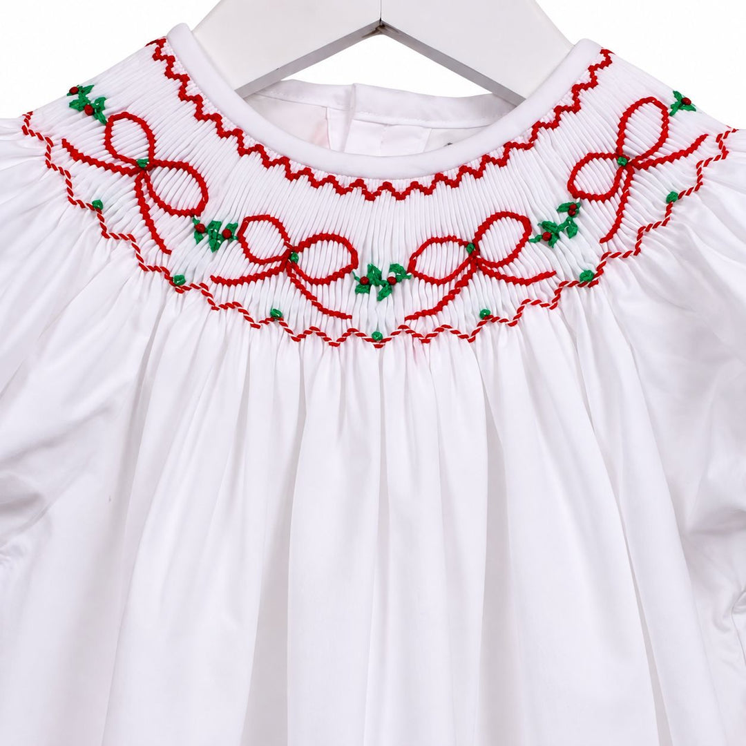 Red Bows & Garland White Smocked Bubble Girl Bubble Sweet Dreams 