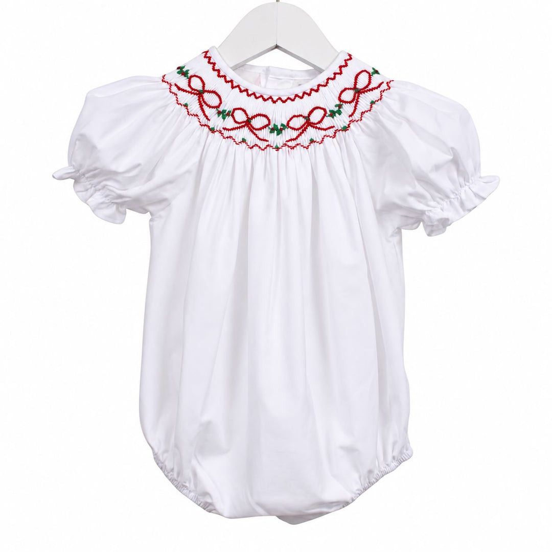 Red Bows & Garland White Smocked Bubble Girl Bubble Sweet Dreams 