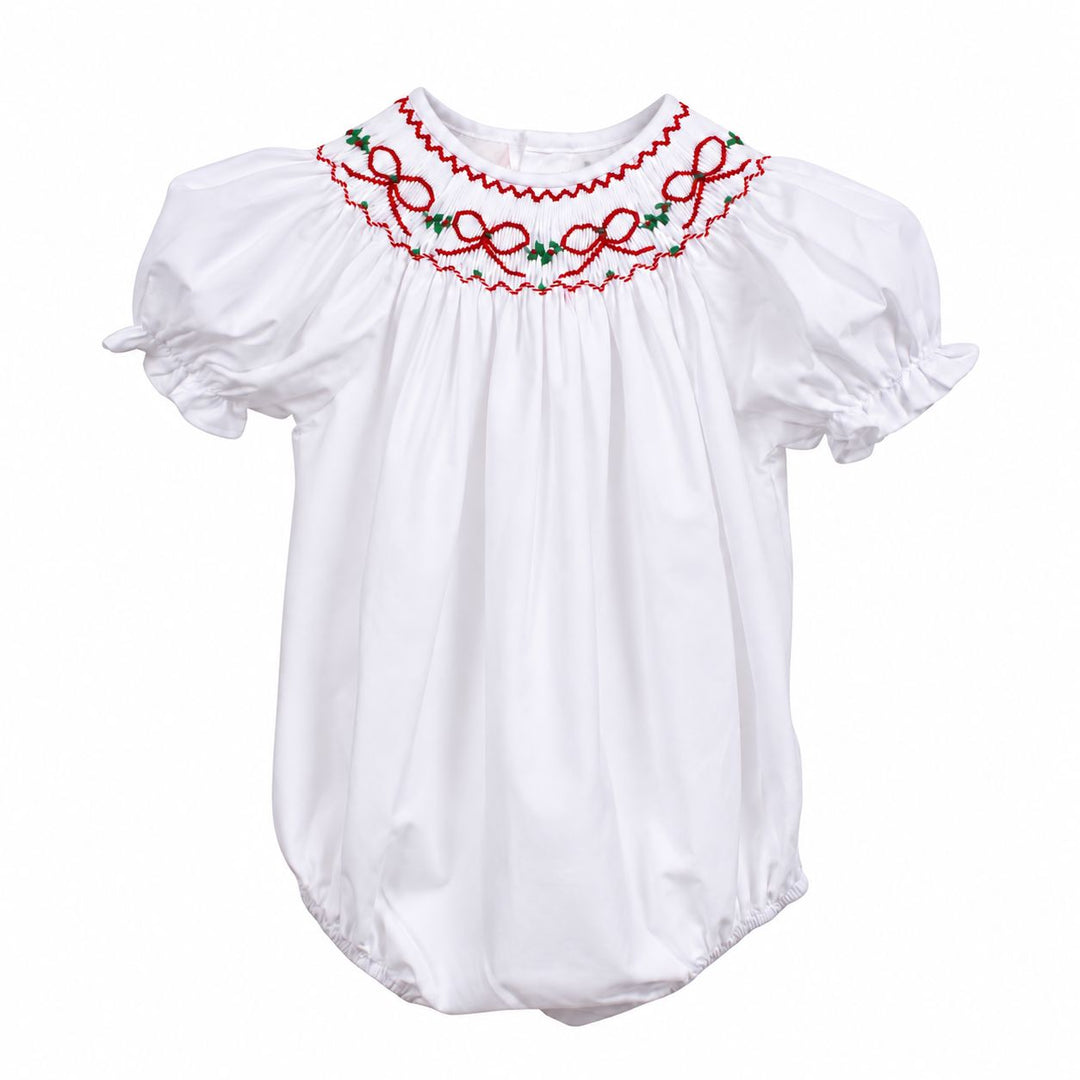 Red Bows & Garland White Smocked Bubble Girl Bubble Sweet Dreams 