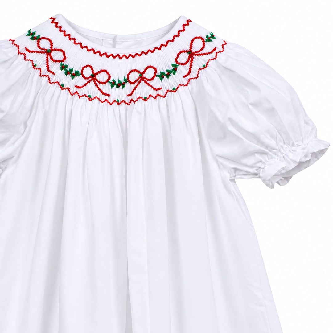 Red Bows & Garland White Smocked Bubble Girl Bubble Sweet Dreams 