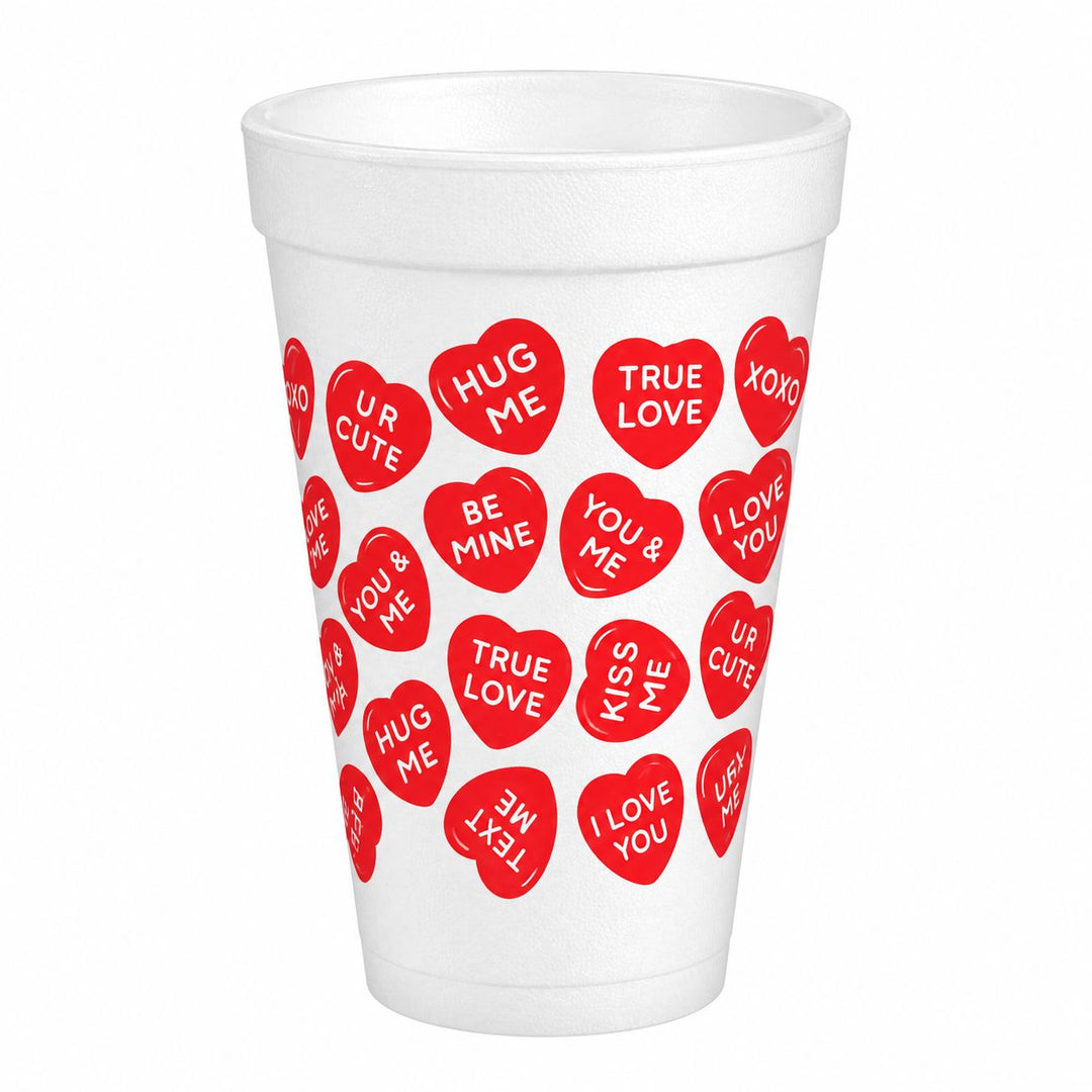 Red Conversation Hearts Styrofoam Cups Styrofoam Cups Rosanne Beck 