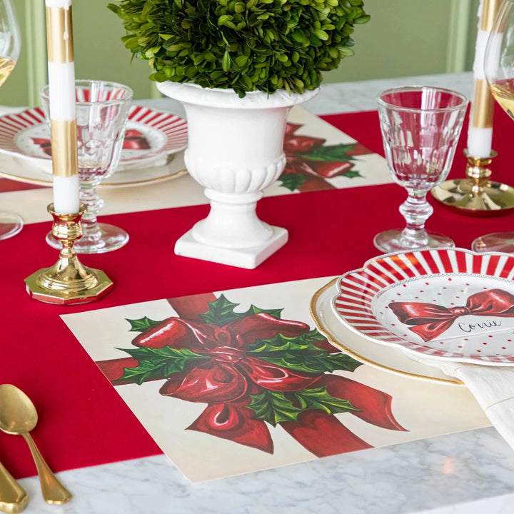 Red Flocked Runner Table Runner Hester and Cook 