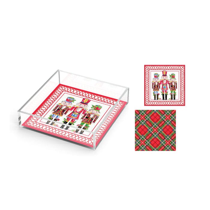 Red & Green Plaid Nutcracker Trio Acrylic Tray 6x6 Decorative Tray Rosanne Beck 