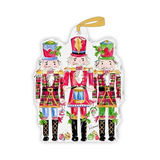 Red & Green Plaid Nutcracker Trio Holly Acrylic Ornament Christmas Ornament Rosanne Beck 