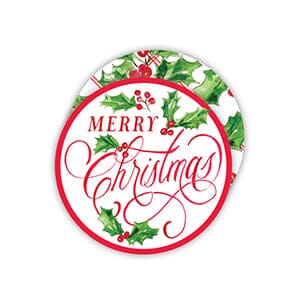 Red Merry Christmas with Holly and Berries Coaster Coasters Rosanne Beck 