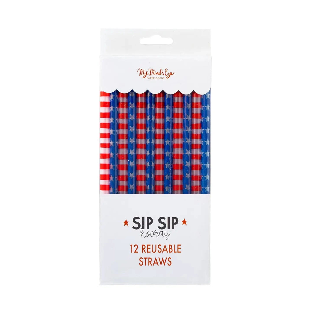 Red Stripe/Blue Star Reusable Straws Drinking Straws My Mind's Eye 