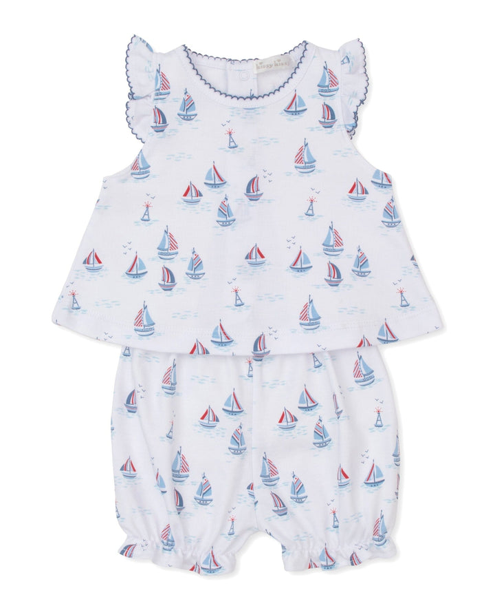 Red, White, & Blue Regatta Sunsuit Set Girl Bloomer Set Kissy Kissy 