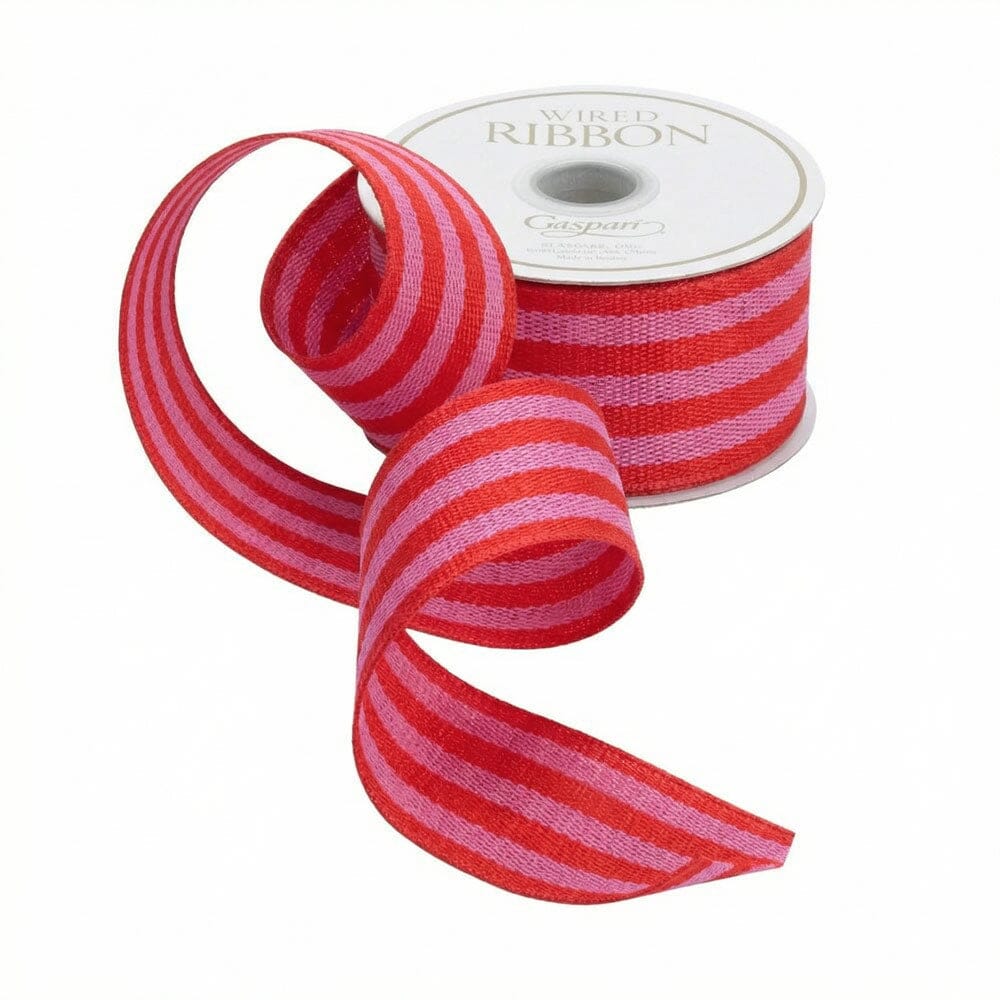 Red/Fuchsia Striped Grosgrain Wired Ribbon Gift Ribbon Caspari 