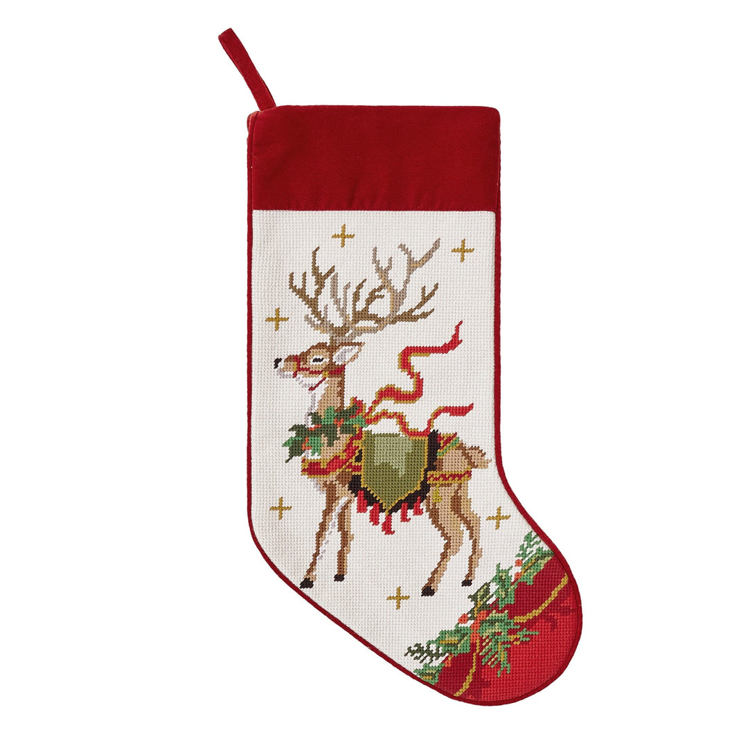 Reindeer with Wreath Needlepoint Stocking Christmas Stocking Peking Handicraft 