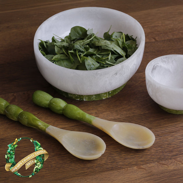 Resin Rio Large Bowl with Base - White and Green Decorative Bowl Beatriz Ball 