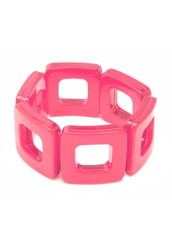 Resin Square Cutout Stretch Bracelet Womens Bracelet Zenzii Jewelry Neon Pink 