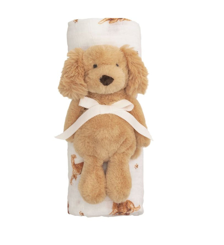 Retriever Swaddle & Rattle Set Baby Blanket MudPie 
