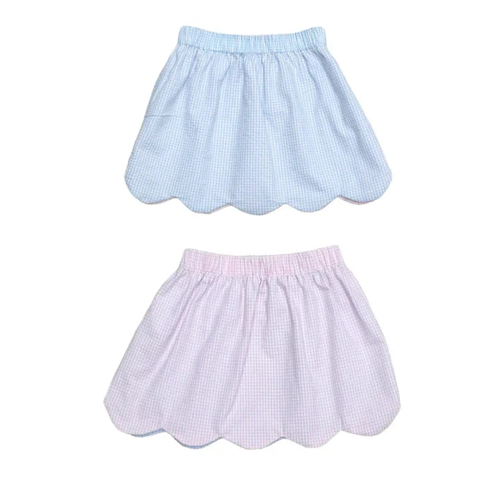 Reversible Kendall Skirt - Pink and Blue Seersucker Girl Skirt Zuccini Kids 