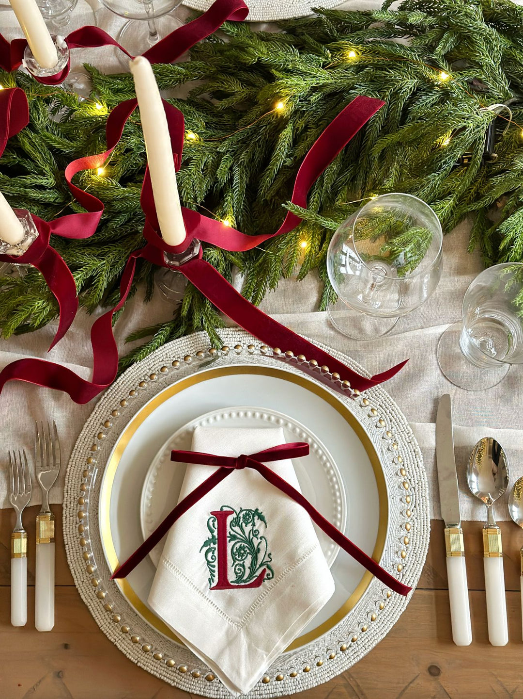 Reynolds Christmas Cotton and Linen Blend Hemstitch Dinner Napkins - Set of 4 Dinner Napkins Bumblebee Linens 