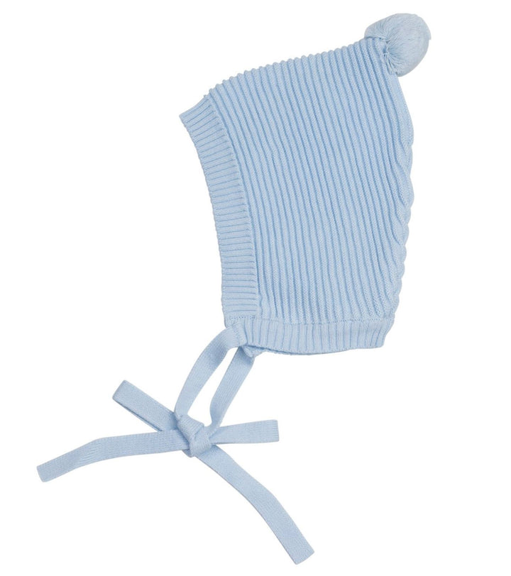 Rib Knit Bonnet with Pompom Bonnets Feltman Brothers Newborn Blue 