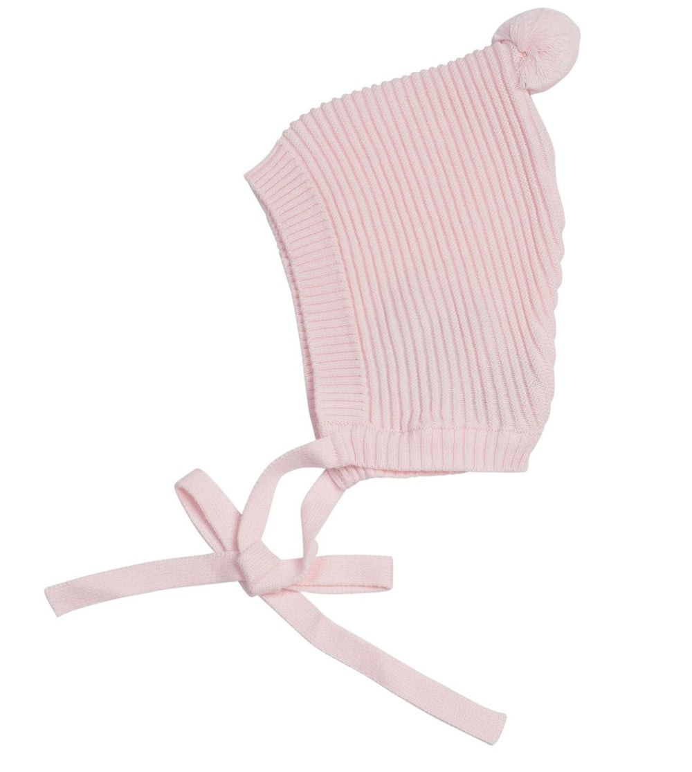 Rib Knit Bonnet with Pompom Bonnets Feltman Brothers Newborn Pink 
