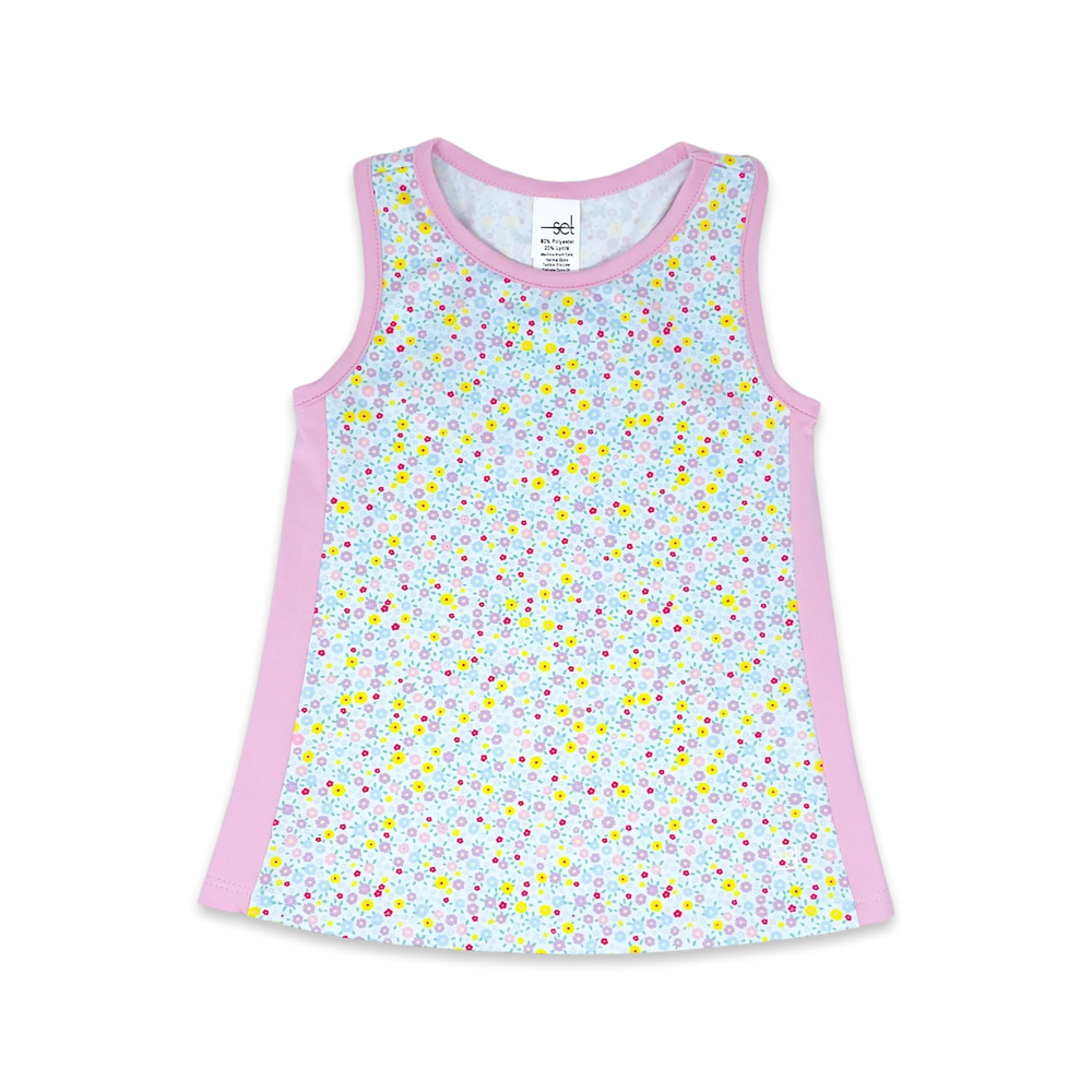 Riley Tank - Itsy Bitsy Floral, Cotton Candy Pink Girl Shirt Set Athleisure 