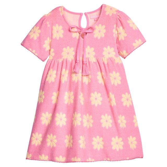 Riviera Dress - Pink Floral Terry Girl Cover Up Bisby 