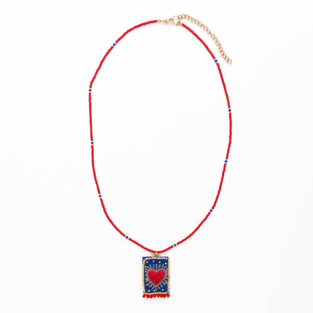 Robin Beaded Necklace With Embroidered Heart Womens Necklace Ink and Alloy 