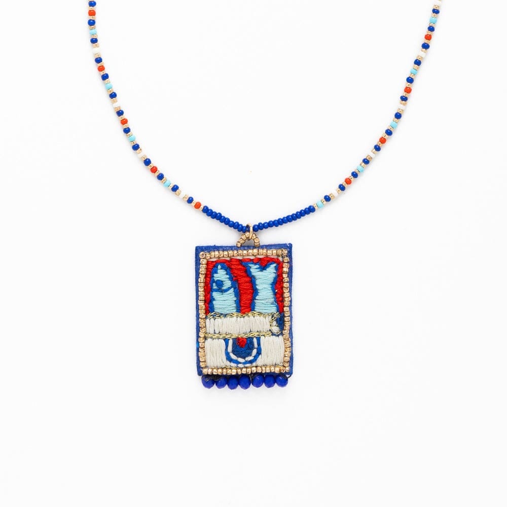 Robin Beaded Necklace With Embroidered Sardines Womens Necklace Ink and Alloy 