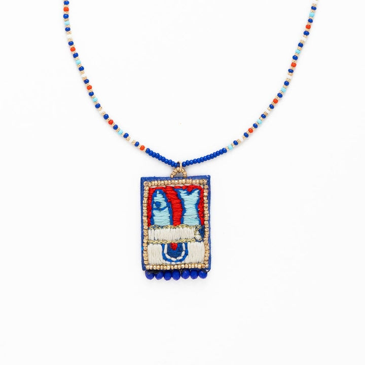 Robin Beaded Necklace With Embroidered Sardines Womens Necklace Ink and Alloy 