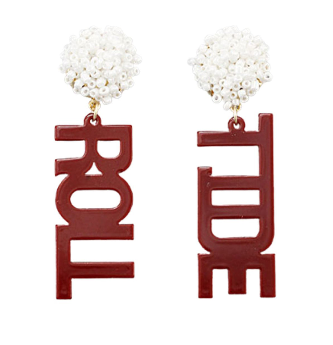 ROLL TIDE Letter & Pompom Earrings Womens Earrings Golden Stella 