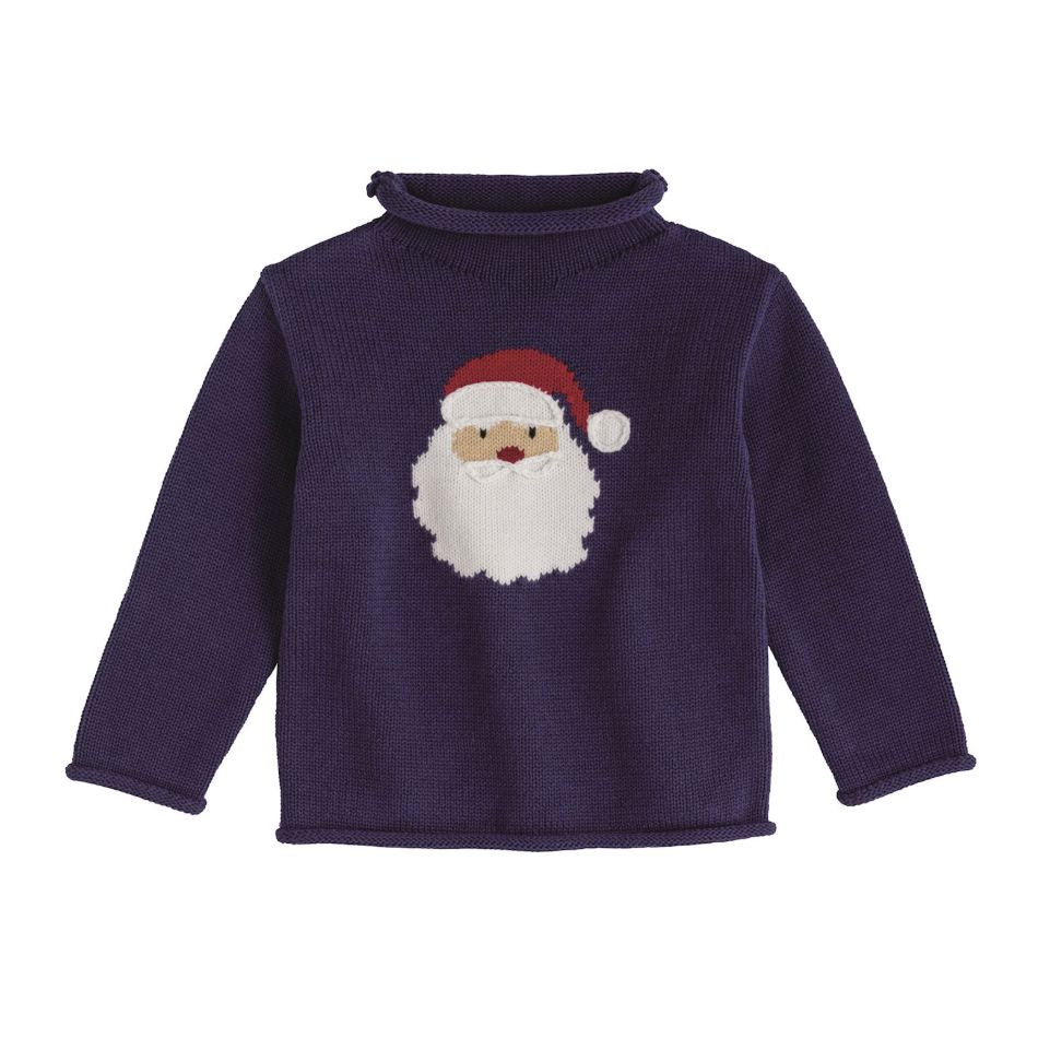 Rollneck Sweater - Navy Santa Boy Sweater MudPie 