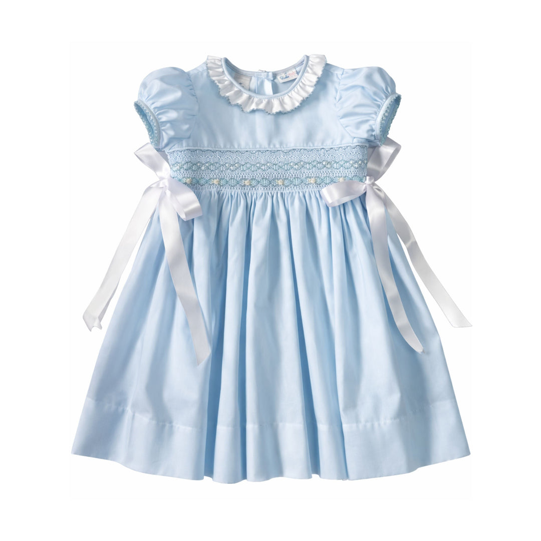 Rose Blue Smocked Ribbon Dress Girl Dress Lulu Bebe 