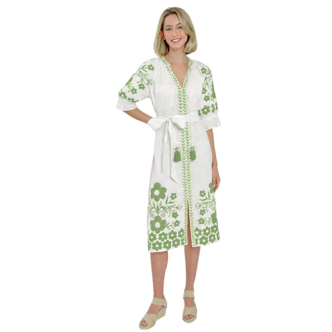 Rosie Dress - White and Green Embroidery Womens Dress Charleston Shoe Company 
