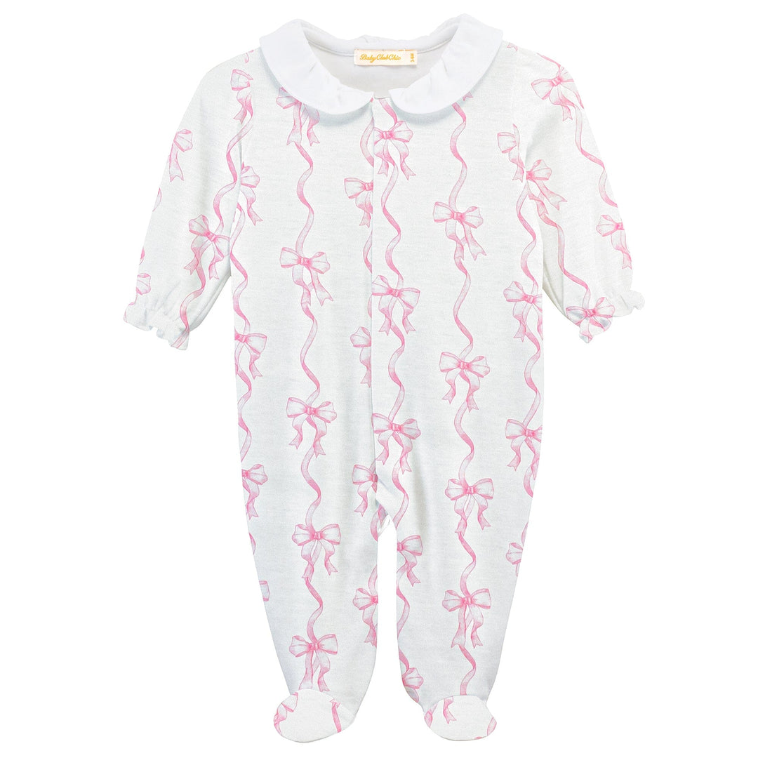 Round Collar Printed Footie - Coquette Bows Girl Footie Baby Club Chic 