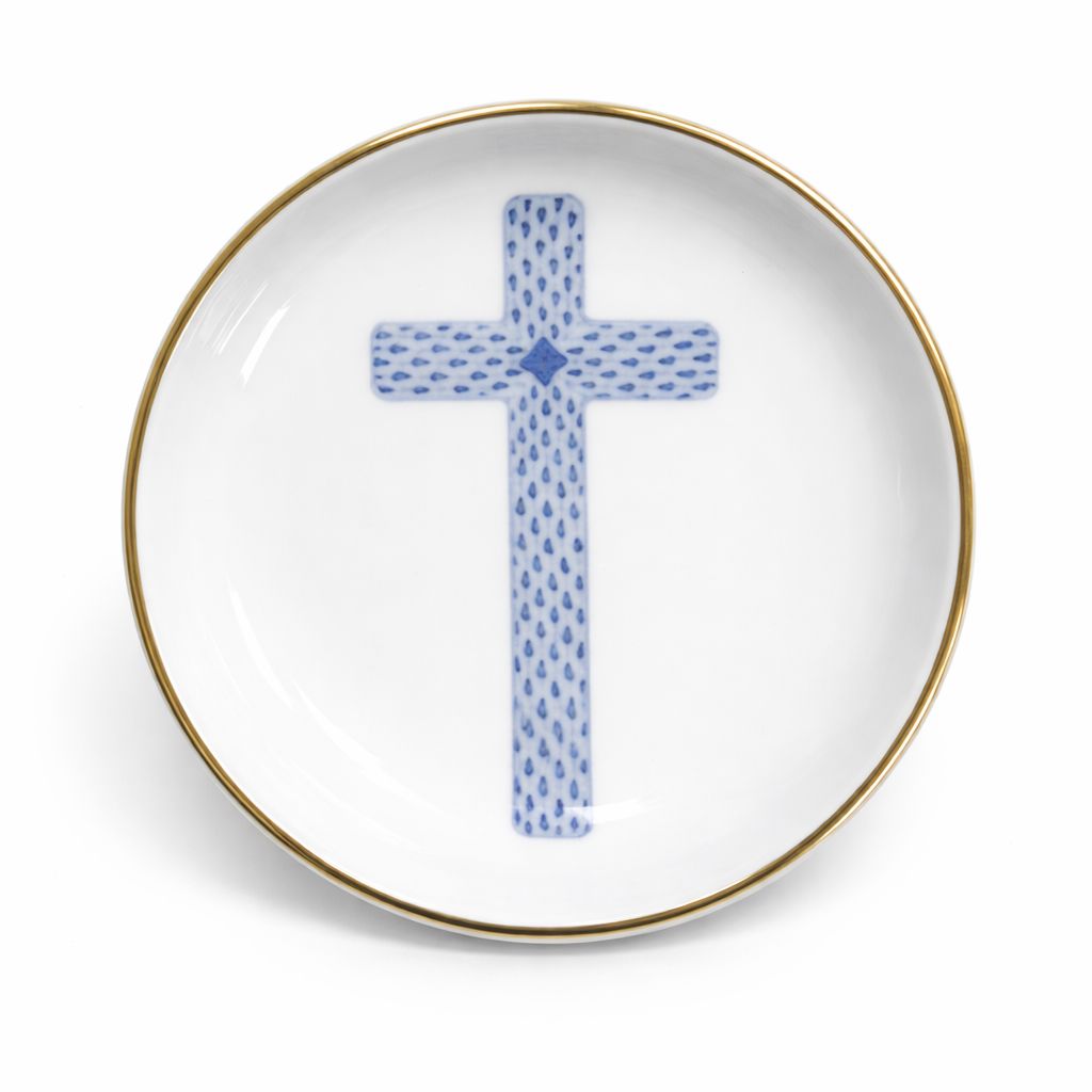 Round Cross Trinket Tray - Blue Trinket Dish The French Bee 