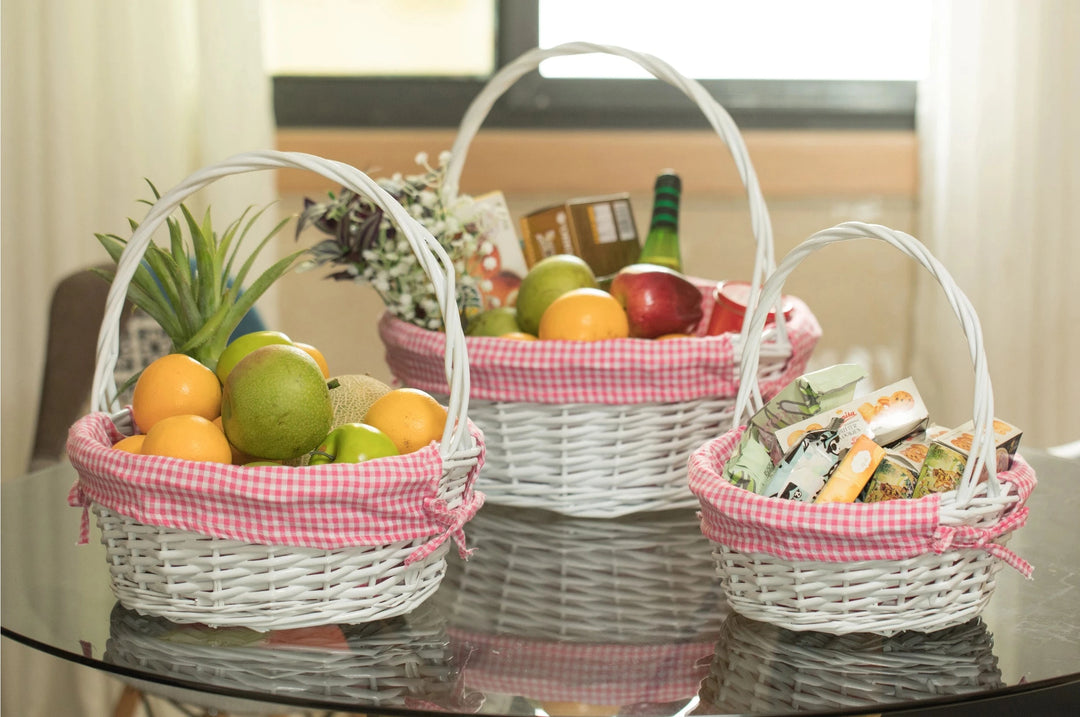 Round Easter Basket with Gingham Liners Easter Basket Quickway Imports 