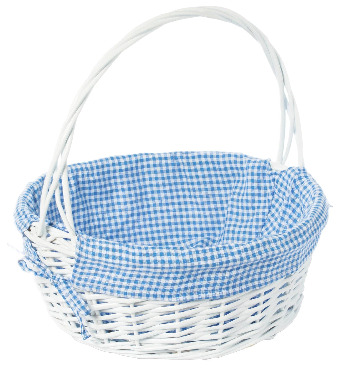 Round Easter Basket with Gingham Liners Easter Basket Quickway Imports Blue Medium 