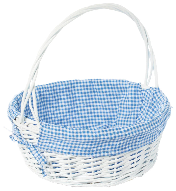 Round Easter Basket with Gingham Liners Easter Basket Quickway Imports Blue Medium 