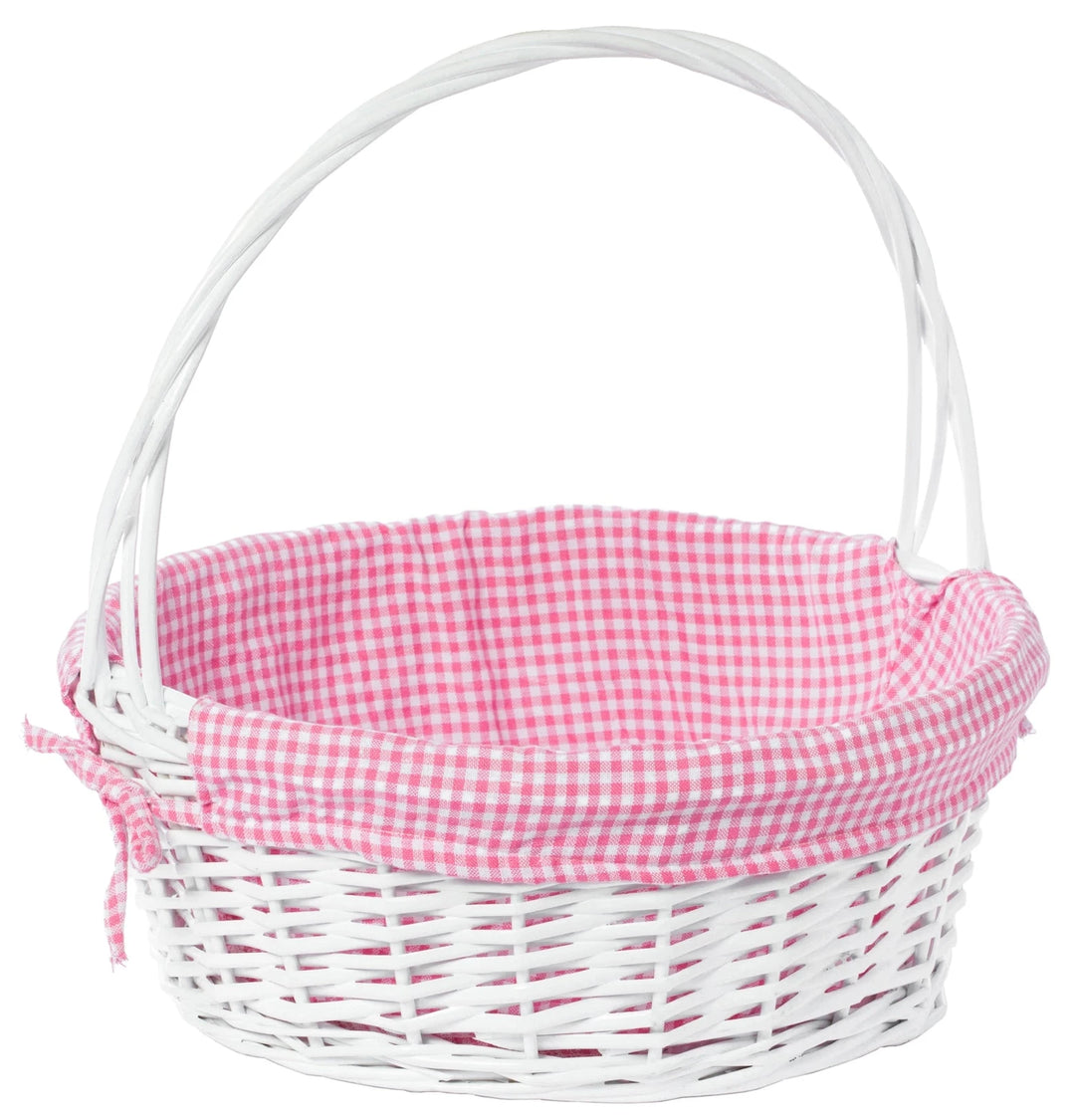 Round Easter Basket with Gingham Liners Easter Basket Quickway Imports Pink Medium 