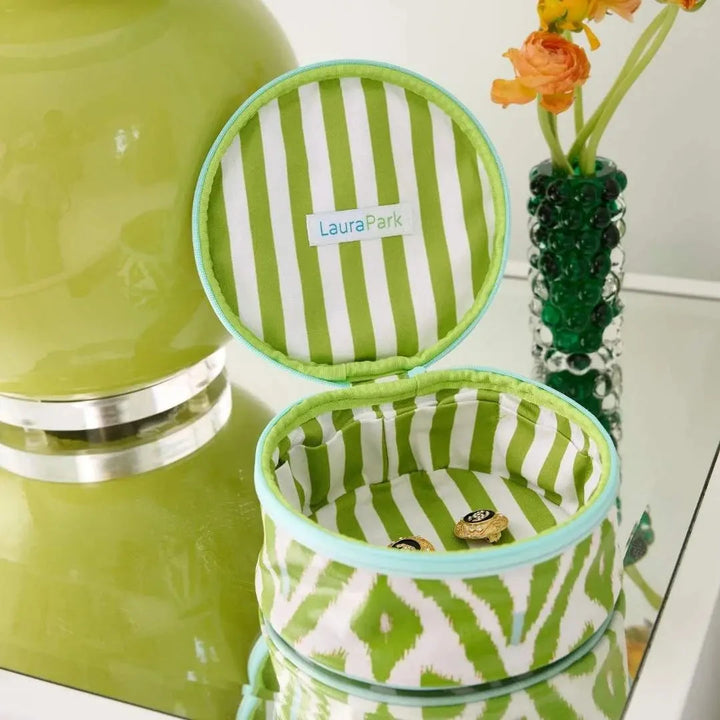 Round Jewelry Case - Petite Frond Green Jewelry Case Laura Park Design 