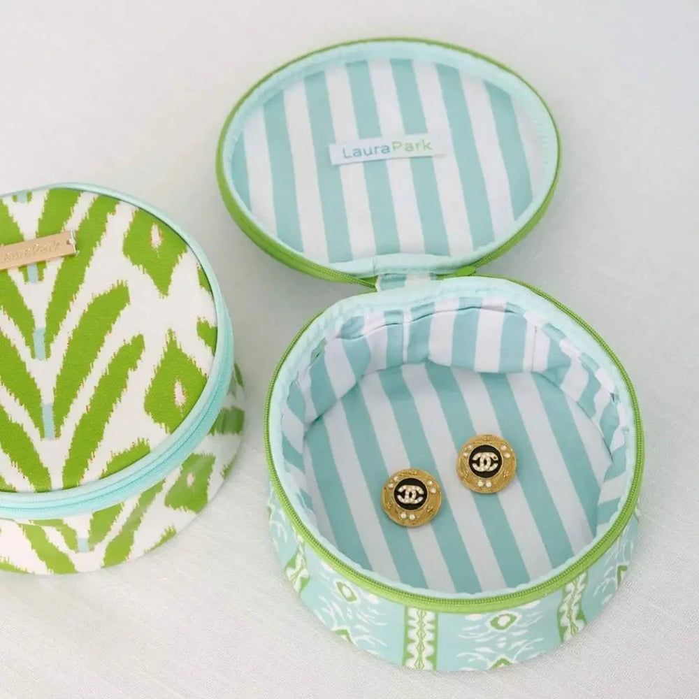 Round Jewelry Case - Rosemary Stripe Blue Jewelry Case Laura Park Design 
