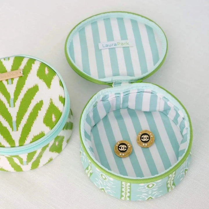 Round Jewelry Case - Rosemary Stripe Blue Jewelry Case Laura Park Design 