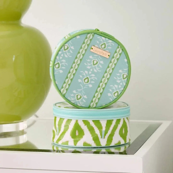Round Jewelry Case - Rosemary Stripe Blue Jewelry Case Laura Park Design 